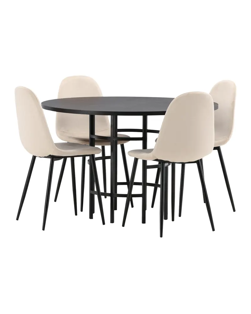 Copenhagen & Polar runde Essgruppe mit 4 Stühlen in Schwarz, Beige, Gestell Schwarz, Ansicht 8