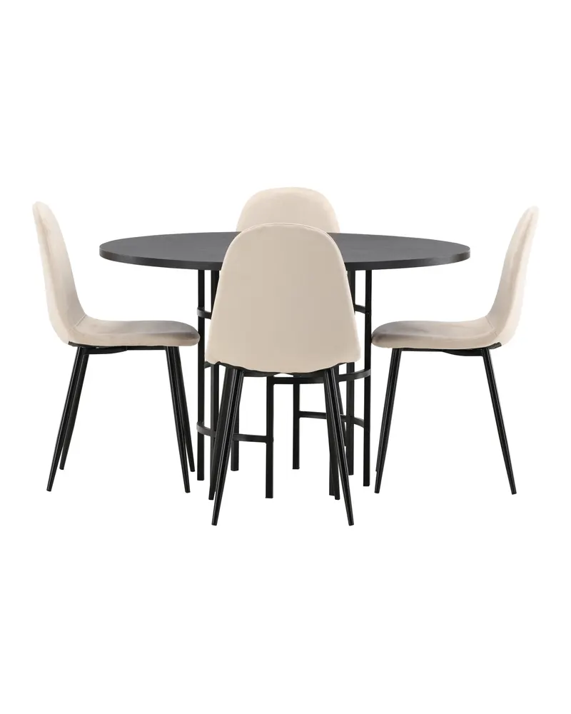 Copenhagen & Polar runde Essgruppe mit 4 Stühlen in Schwarz, Beige, Gestell Schwarz, Ansicht 9