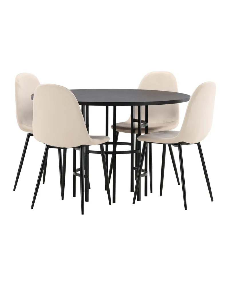 Copenhagen & Polar runde Essgruppe mit 4 Stühlen in Schwarz, Beige, Gestell Schwarz, Ansicht 10