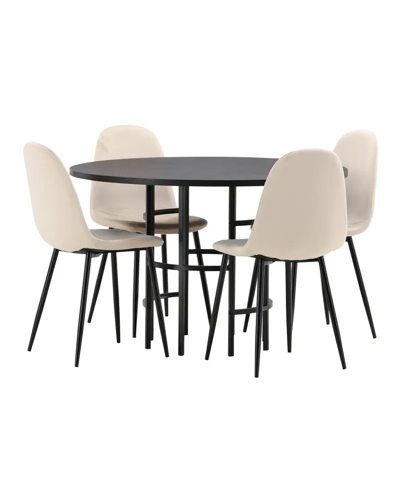 Copenhagen & Polar runde Essgruppe mit 4 Stühlen in Schwarz, Beige, Gestell Schwarz, Ansicht 11