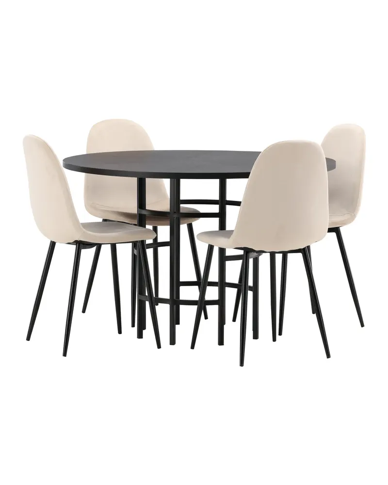 Copenhagen & Polar runde Essgruppe mit 4 Stühlen in Schwarz, Beige, Gestell Schwarz, Ansicht 12