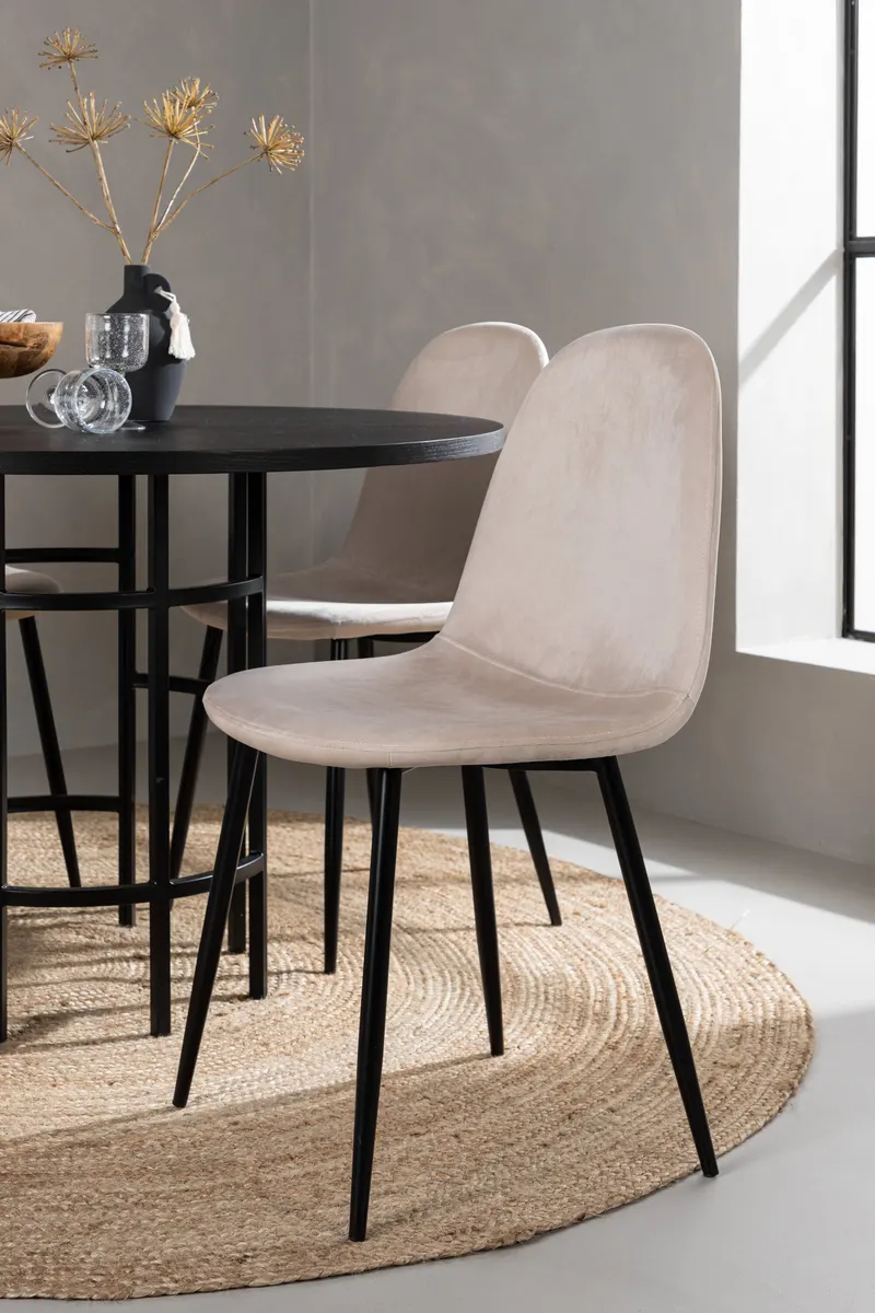Copenhagen & Polar runde Essgruppe mit 4 Stühlen in Schwarz, Beige, Gestell Schwarz, im Wohnraum, Ansicht 2