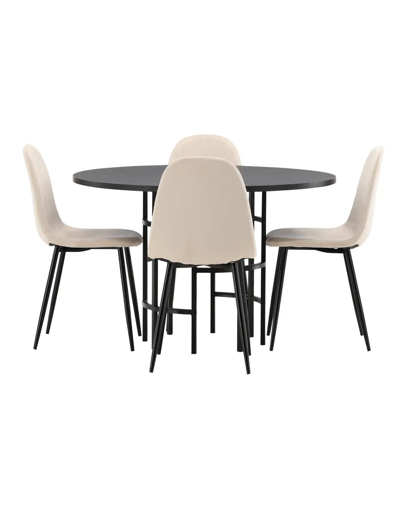 Copenhagen & Polar runde Essgruppe mit 4 Stühlen in Schwarz, Beige, Gestell Schwarz, Ansicht 3