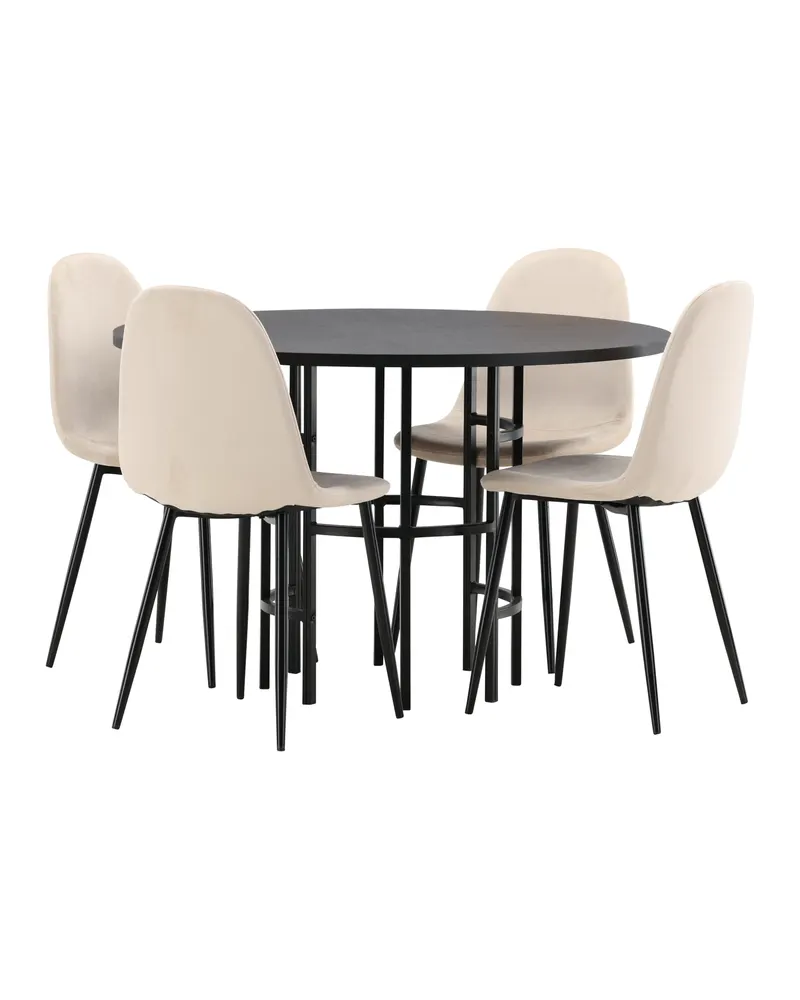 Copenhagen & Polar runde Essgruppe mit 4 Stühlen in Schwarz, Beige, Gestell Schwarz, Ansicht 4
