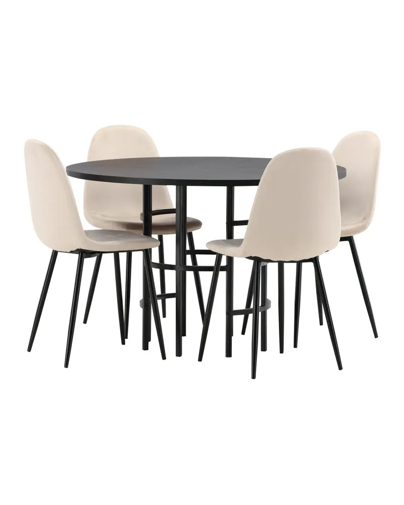 Copenhagen & Polar runde Essgruppe mit 4 Stühlen in Schwarz, Beige, Gestell Schwarz, Ansicht 5