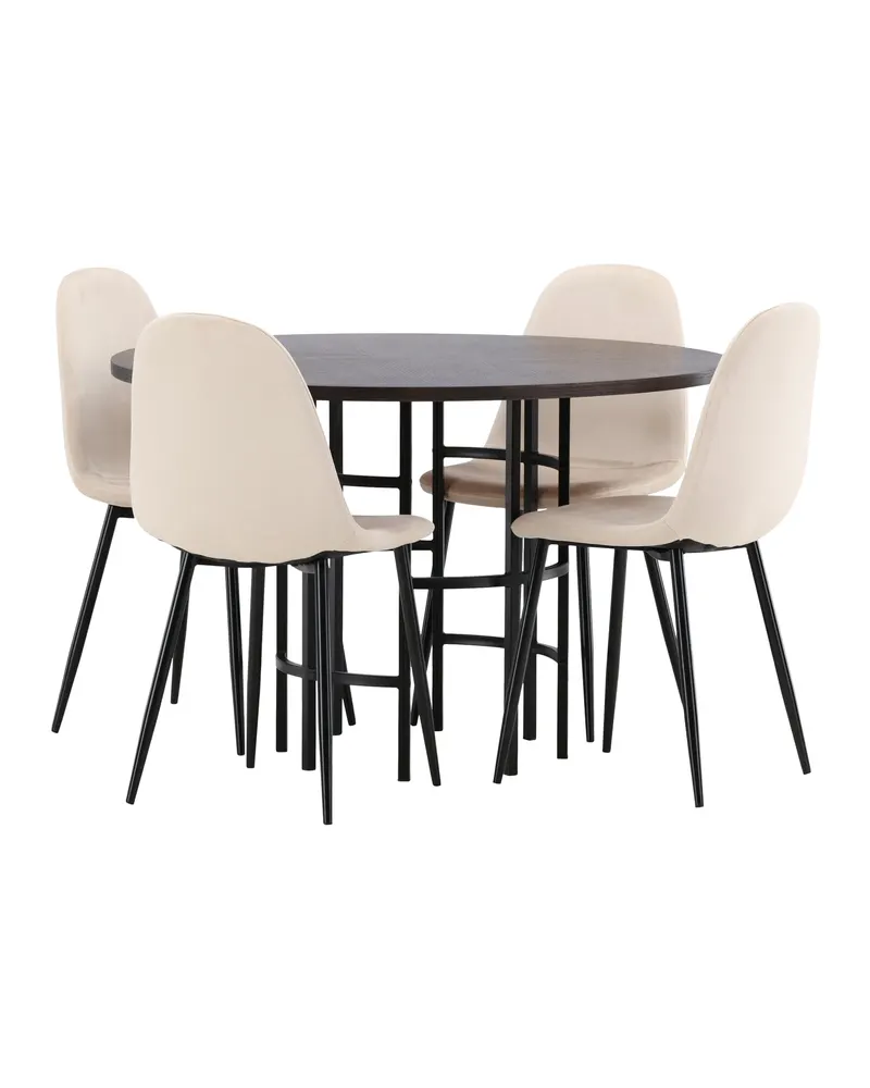 Copenhagen & Polar runde Essgruppe mit 4 Stühlen in Mokka, Gestell Schwarz, Beige, Ansicht 1
