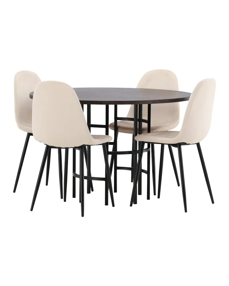 Copenhagen & Polar runde Essgruppe mit 4 Stühlen in Mokka, Gestell Schwarz, Beige, Ansicht 7