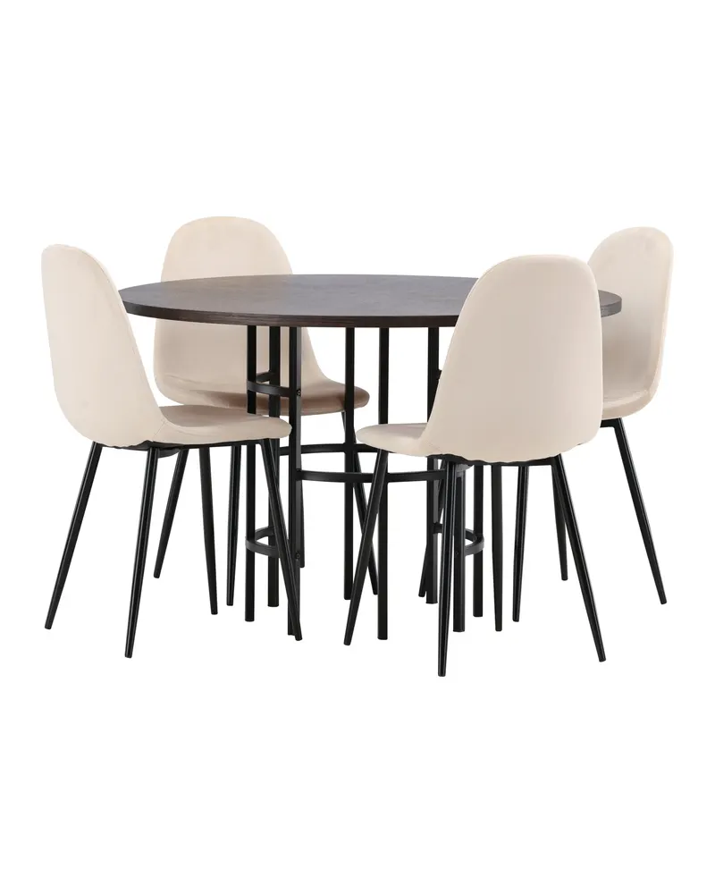 Copenhagen & Polar runde Essgruppe mit 4 Stühlen in Mokka, Gestell Schwarz, Beige, Ansicht 8