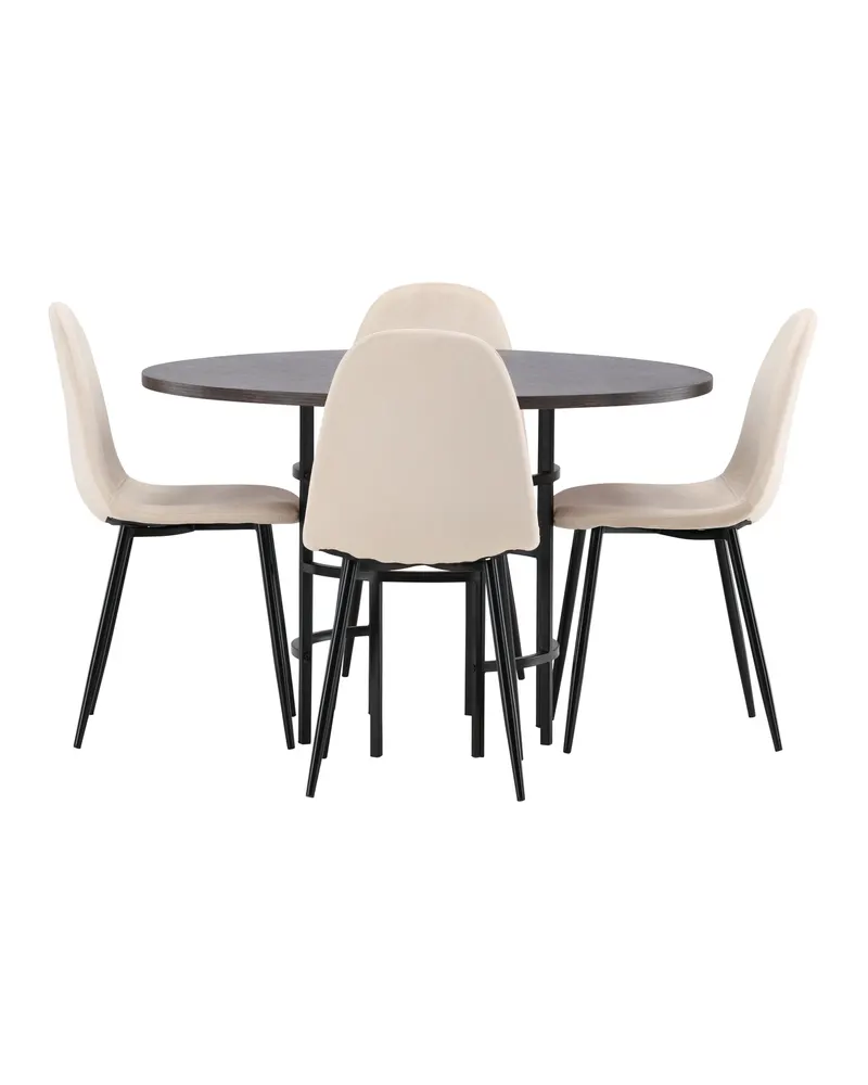 Copenhagen & Polar runde Essgruppe mit 4 Stühlen in Mokka, Gestell Schwarz, Beige, Ansicht 9