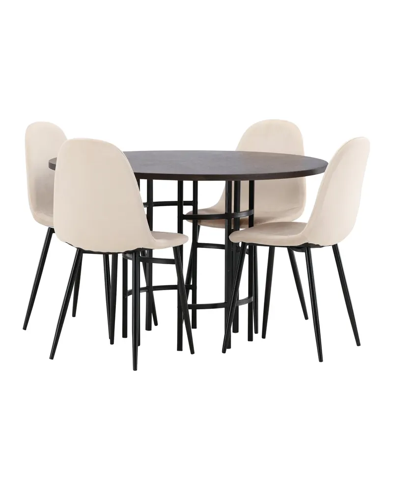 Copenhagen & Polar runde Essgruppe mit 4 Stühlen in Mokka, Gestell Schwarz, Beige, Ansicht 10