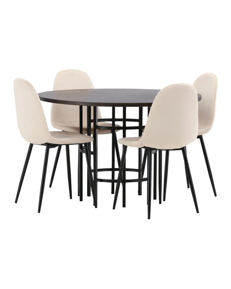Copenhagen & Polar runde Essgruppe mit 4 Stühlen in Mokka, Gestell Schwarz, Beige, Ansicht 11