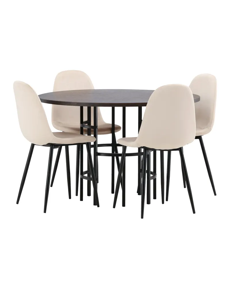 Copenhagen & Polar runde Essgruppe mit 4 Stühlen in Mokka, Gestell Schwarz, Beige, Ansicht 12