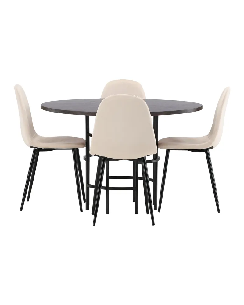 Copenhagen & Polar runde Essgruppe mit 4 Stühlen in Mokka, Gestell Schwarz, Beige, Ansicht 2