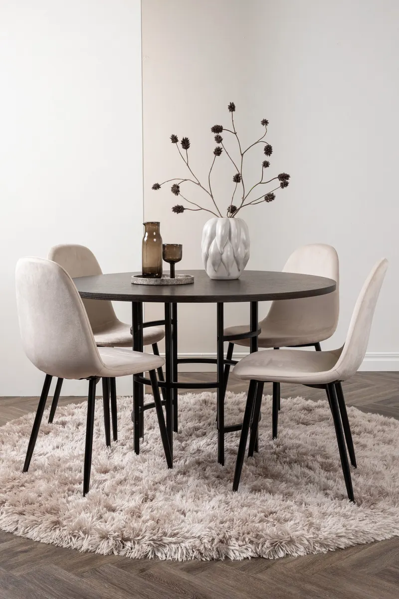 Copenhagen & Polar runde Essgruppe mit 4 Stühlen in Mokka, Gestell Schwarz, Beige, im Wohnraum, Ansicht 1