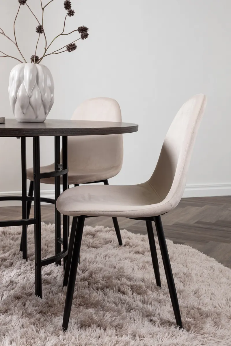 Copenhagen & Polar runde Essgruppe mit 4 Stühlen in Mokka, Gestell Schwarz, Beige, im Wohnraum, Ansicht 2