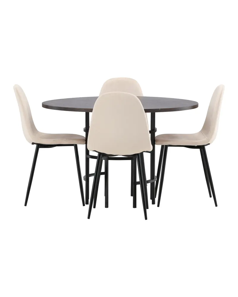 Copenhagen & Polar runde Essgruppe mit 4 Stühlen in Mokka, Gestell Schwarz, Beige, Ansicht 3