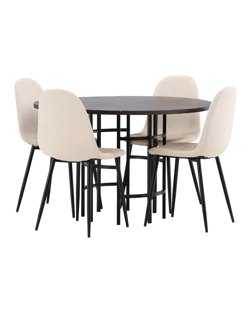 Copenhagen & Polar runde Essgruppe mit 4 Stühlen in Mokka, Gestell Schwarz, Beige, Ansicht 4