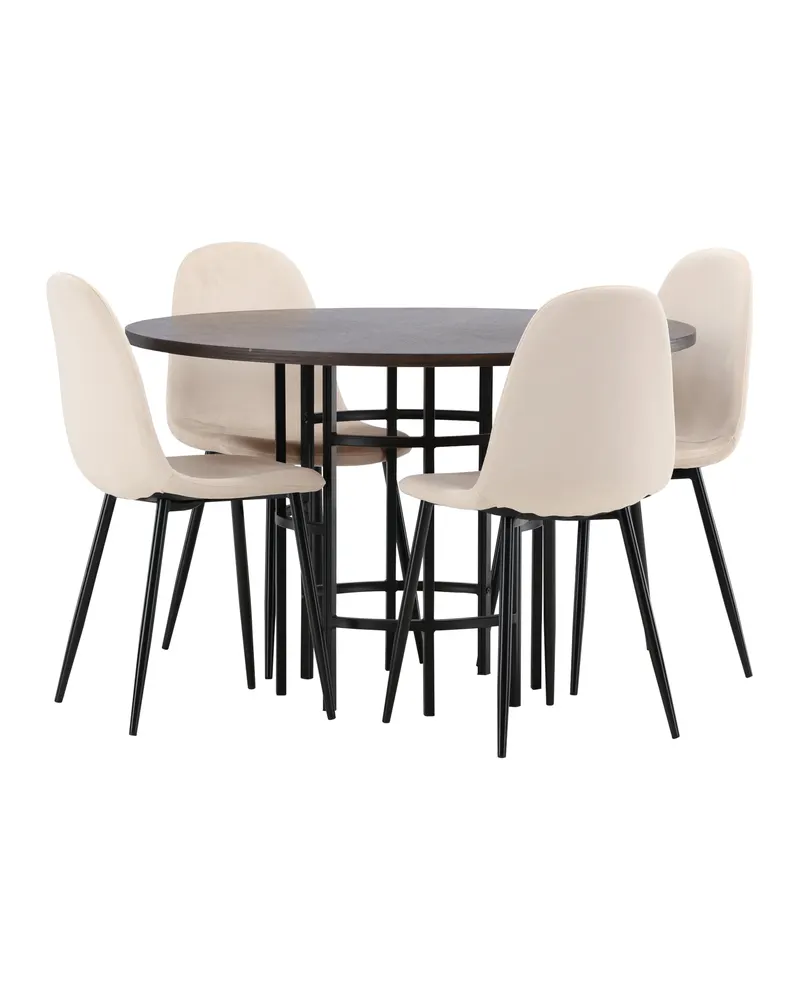 Copenhagen & Polar runde Essgruppe mit 4 Stühlen in Mokka, Gestell Schwarz, Beige, Ansicht 5