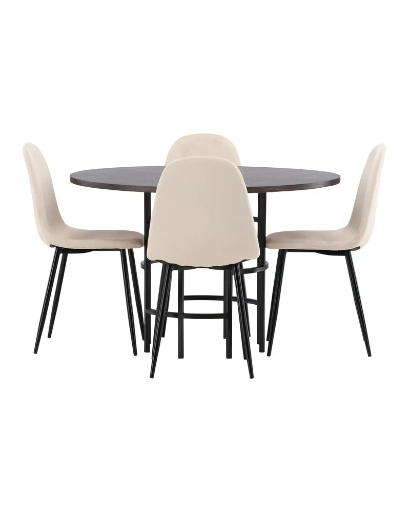 Copenhagen & Polar runde Essgruppe mit 4 Stühlen in Mokka, Gestell Schwarz, Beige, Ansicht 6