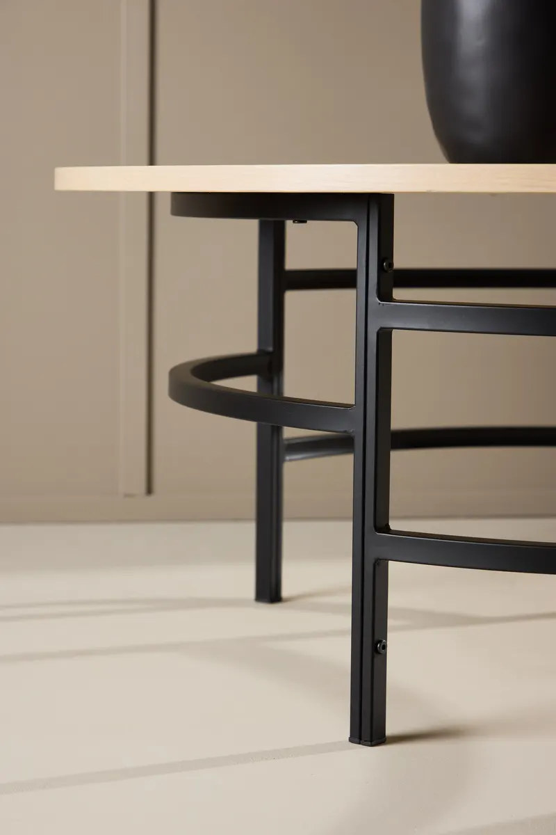 Copenhagen runder Couchtisch Ø 100 cm mit Ringgestell in Whitewash, Gestell Schwarz, im Wohnraum, Ansicht 3