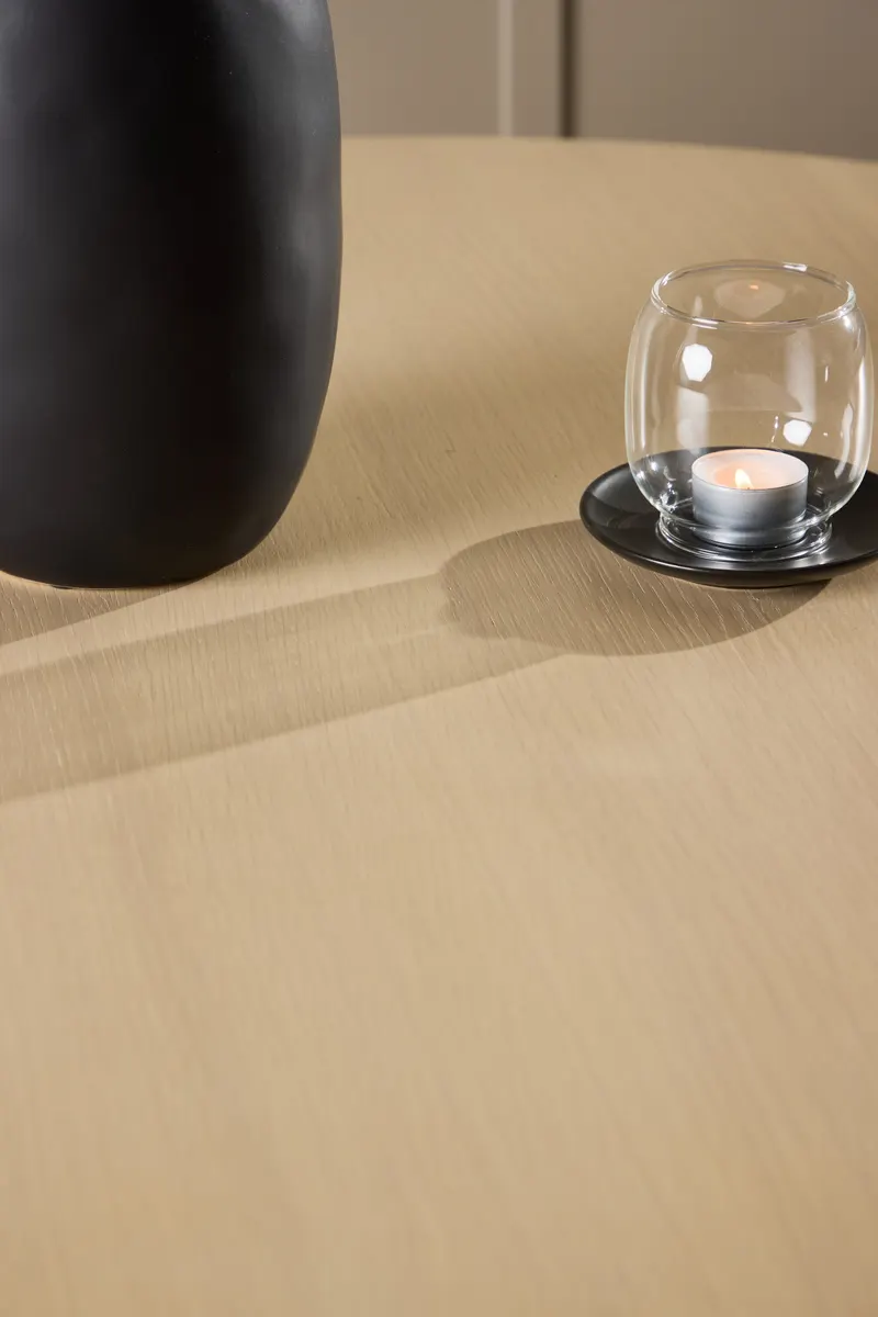 Copenhagen runder Couchtisch Ø 100 cm mit Ringgestell in Whitewash, Gestell Schwarz, im Wohnraum, Ansicht 4