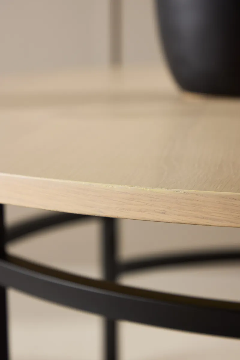 Copenhagen runder Couchtisch Ø 100 cm mit Ringgestell in Whitewash, Gestell Schwarz, im Wohnraum, Ansicht 5
