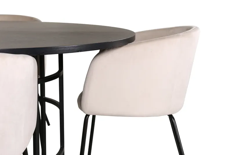 Copenhagen & Berit Essgruppe mit rundem Esstisch und 4 gepolsterten Stühlen in Ø 140 cm, Schwarz, Beige, Gestell Schwarz, Ansicht 3