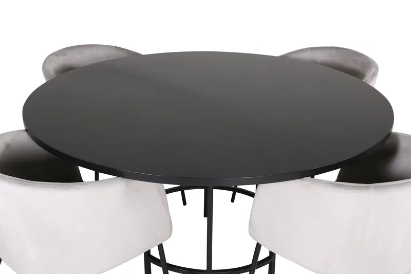 Copenhagen & Berit Essgruppe mit rundem Esstisch und 4 gepolsterten Stühlen in Ø 140 cm, Schwarz, Grau, Gestell Schwarz, Ansicht 2