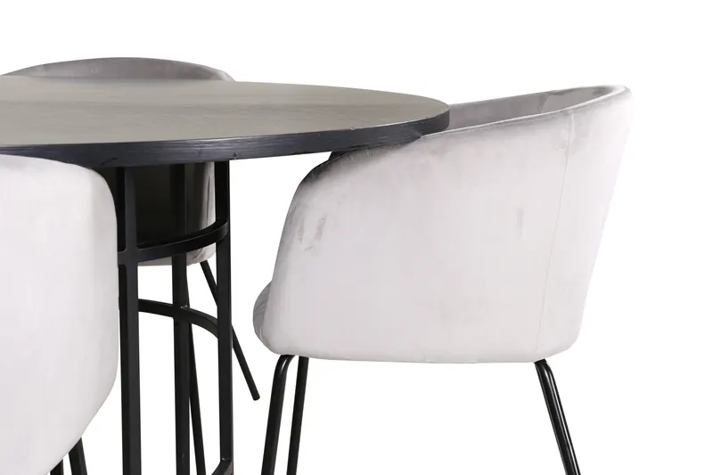 Copenhagen & Berit Essgruppe mit rundem Esstisch und 4 gepolsterten Stühlen in Ø 140 cm, Schwarz, Grau, Gestell Schwarz, Ansicht 3