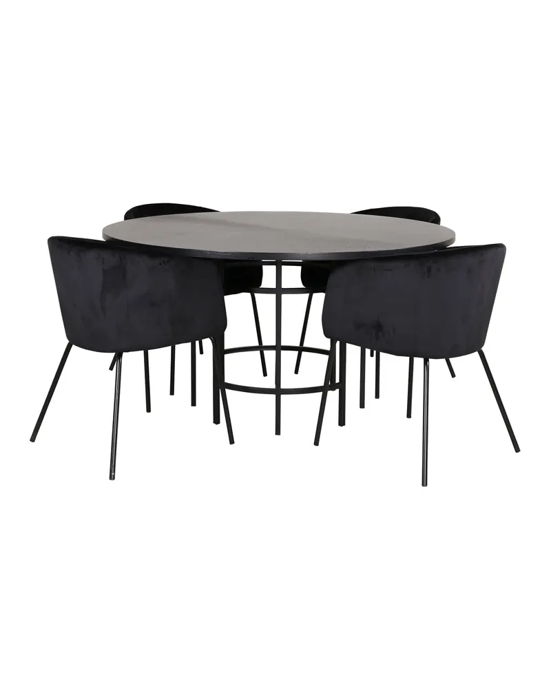 Copenhagen & Berit Essgruppe mit rundem Esstisch und 4 gepolsterten Stühlen in Ø 140 cm, Schwarz, Ansicht 1