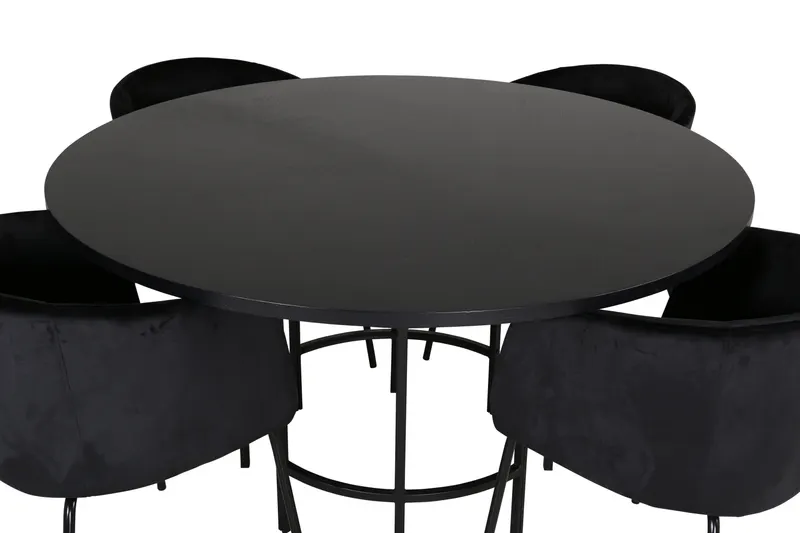 Copenhagen & Berit Essgruppe mit rundem Esstisch und 4 gepolsterten Stühlen in Ø 140 cm, Schwarz, Ansicht 2