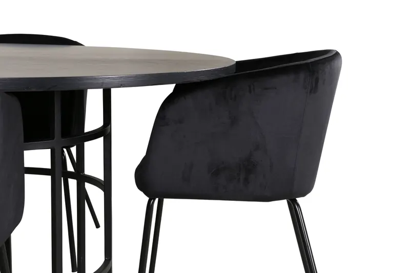 Copenhagen & Berit Essgruppe mit rundem Esstisch und 4 gepolsterten Stühlen in Ø 140 cm, Schwarz, Ansicht 3