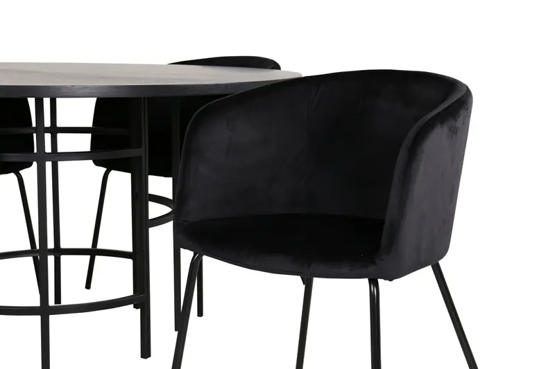 Copenhagen & Berit Essgruppe mit rundem Esstisch und 4 gepolsterten Stühlen in Ø 140 cm, Schwarz, Ansicht 4