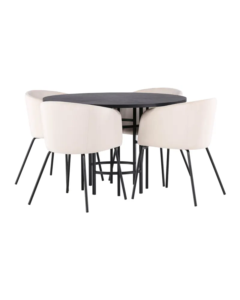 Copenhagen & Berit Essgruppe mit rundem Esstisch und 4 gepolsterten Stühlen in Ø 115 cm, Schwarz, Beige, Gestell Schwarz, Ansicht 7