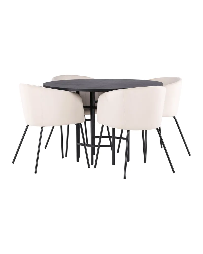 Copenhagen & Berit Essgruppe mit rundem Esstisch und 4 gepolsterten Stühlen in Ø 115 cm, Schwarz, Beige, Gestell Schwarz, Ansicht 8