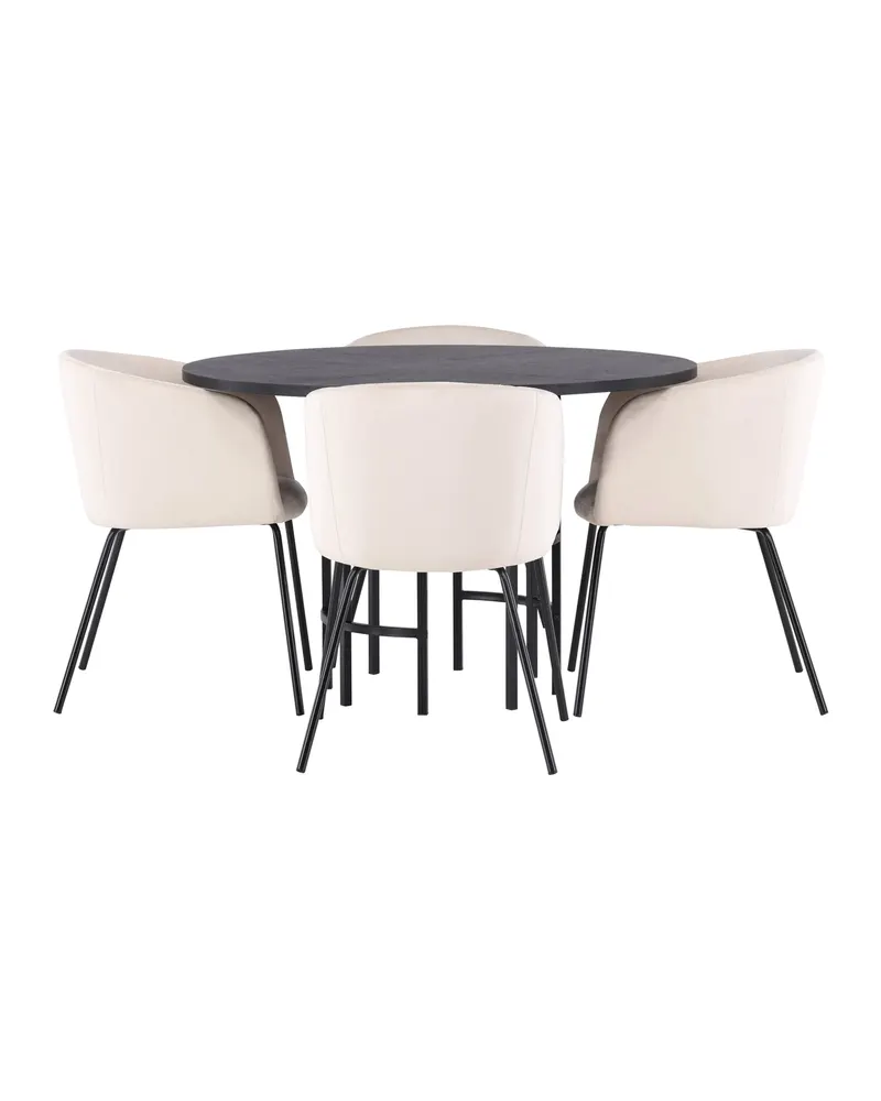 Copenhagen & Berit Essgruppe mit rundem Esstisch und 4 gepolsterten Stühlen in Ø 115 cm, Schwarz, Beige, Gestell Schwarz, Ansicht 9