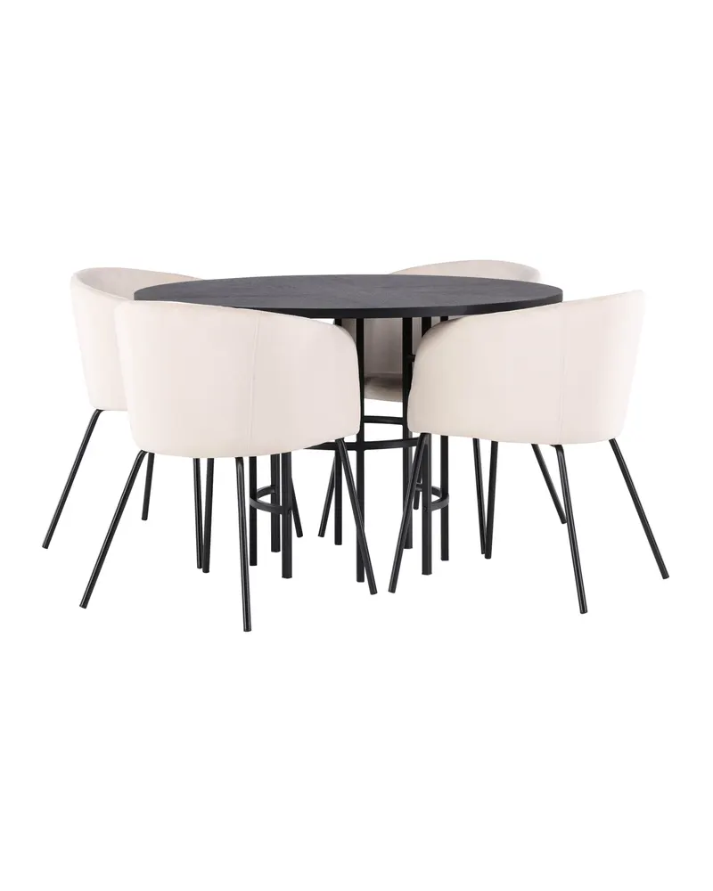 Copenhagen & Berit Essgruppe mit rundem Esstisch und 4 gepolsterten Stühlen in Ø 115 cm, Schwarz, Beige, Gestell Schwarz, Ansicht 10