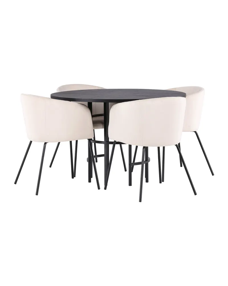 Copenhagen & Berit Essgruppe mit rundem Esstisch und 4 gepolsterten Stühlen in Ø 115 cm, Schwarz, Beige, Gestell Schwarz, Ansicht 11