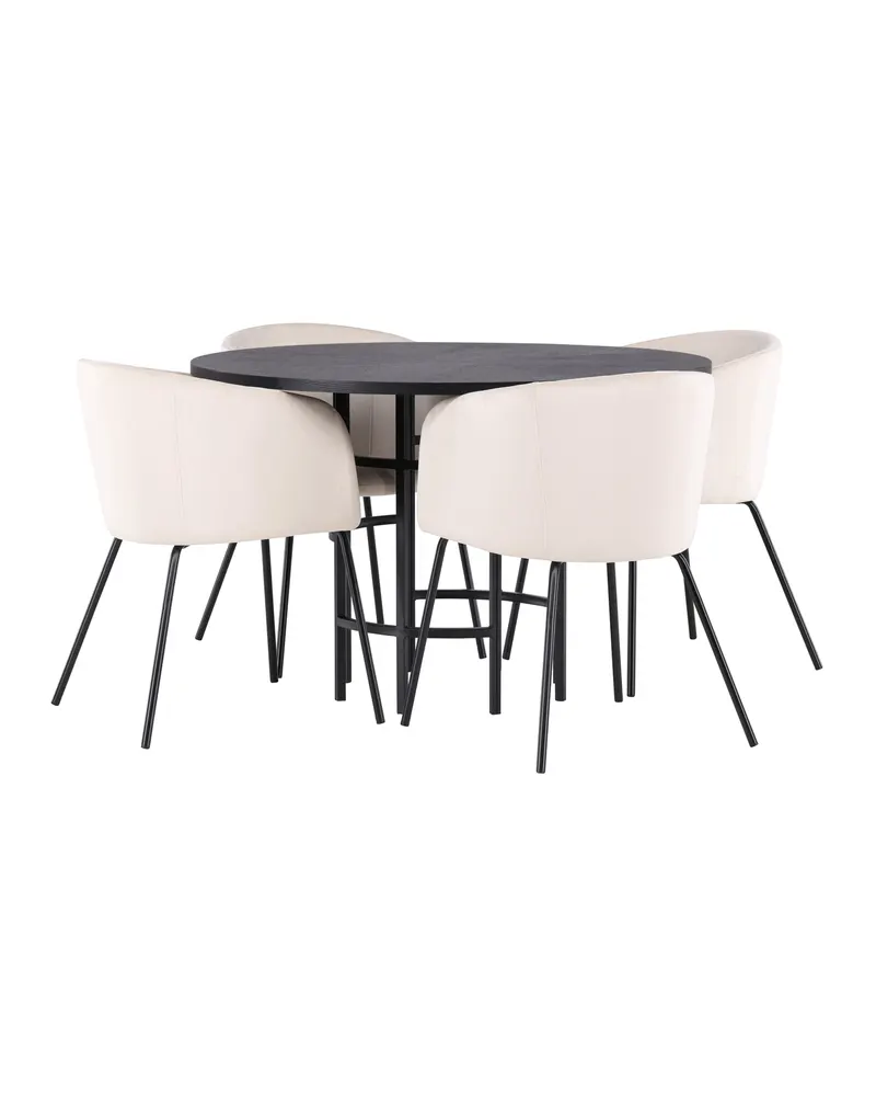 Copenhagen & Berit Essgruppe mit rundem Esstisch und 4 gepolsterten Stühlen in Ø 115 cm, Schwarz, Beige, Gestell Schwarz, Ansicht 12