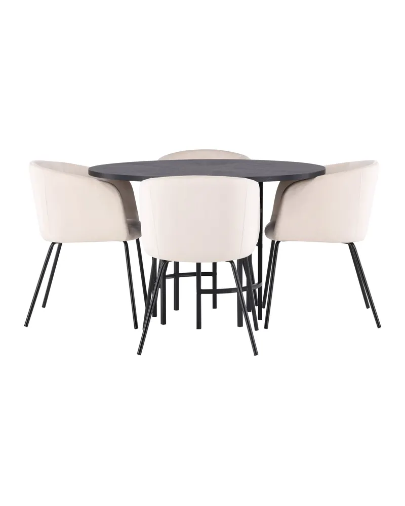 Copenhagen & Berit Essgruppe mit rundem Esstisch und 4 gepolsterten Stühlen in Ø 115 cm, Schwarz, Beige, Gestell Schwarz, Ansicht 2