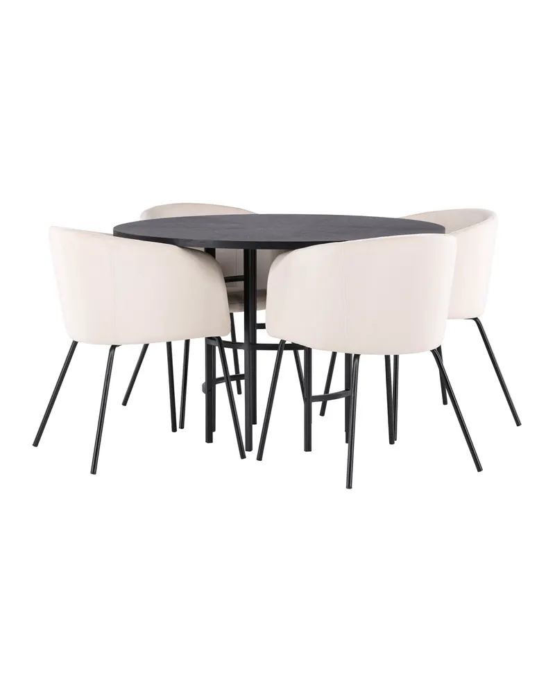 Copenhagen & Berit Essgruppe mit rundem Esstisch und 4 gepolsterten Stühlen in Ø 115 cm, Schwarz, Beige, Gestell Schwarz, Ansicht 5