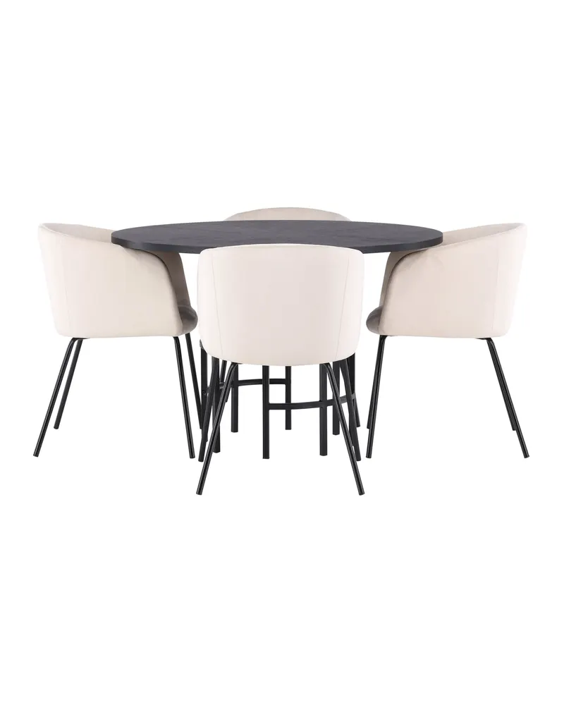 Copenhagen & Berit Essgruppe mit rundem Esstisch und 4 gepolsterten Stühlen in Ø 115 cm, Schwarz, Beige, Gestell Schwarz, Ansicht 6