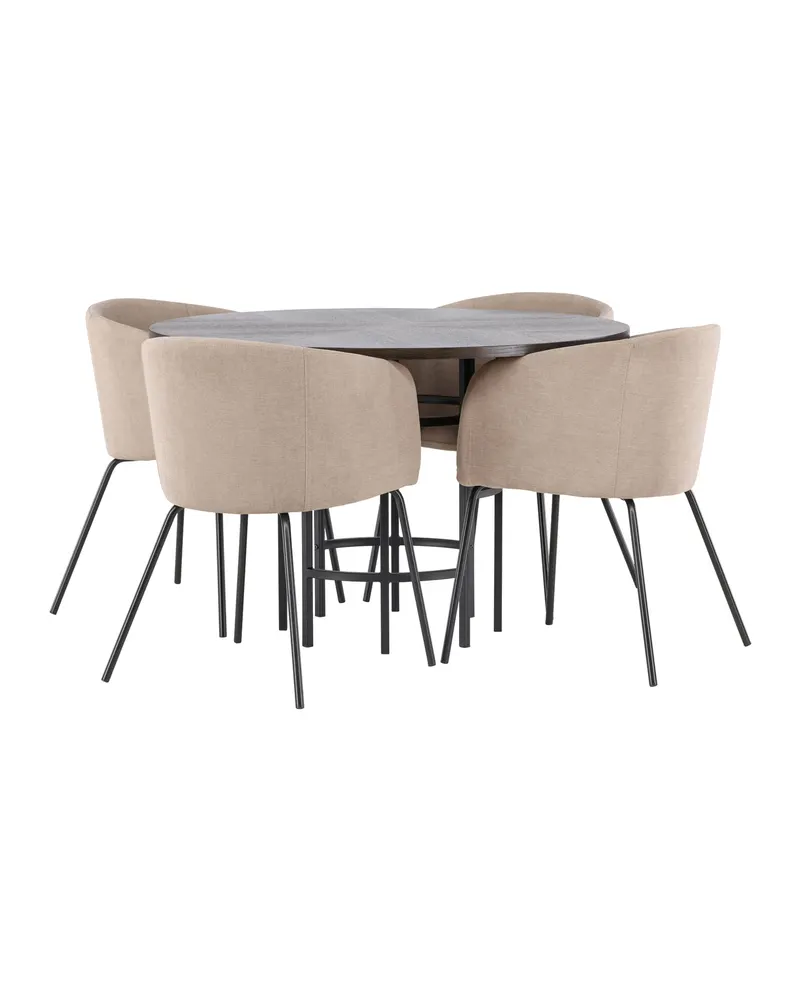 Copenhagen & Berit Essgruppe mit rundem Esstisch und 4 gepolsterten Stühlen in Ø 115 cm, Mokka, Gestell Schwarz, Beige, Ansicht 7