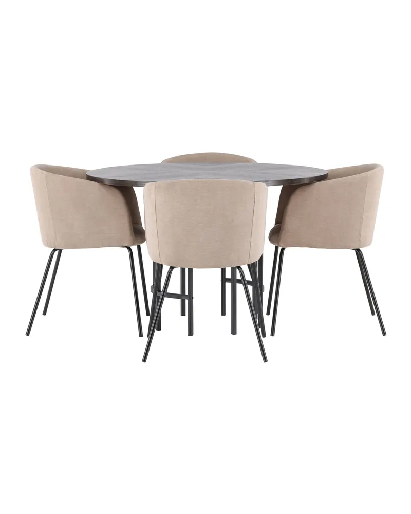 Copenhagen & Berit Essgruppe mit rundem Esstisch und 4 gepolsterten Stühlen in Ø 115 cm, Mokka, Gestell Schwarz, Beige, Ansicht 9