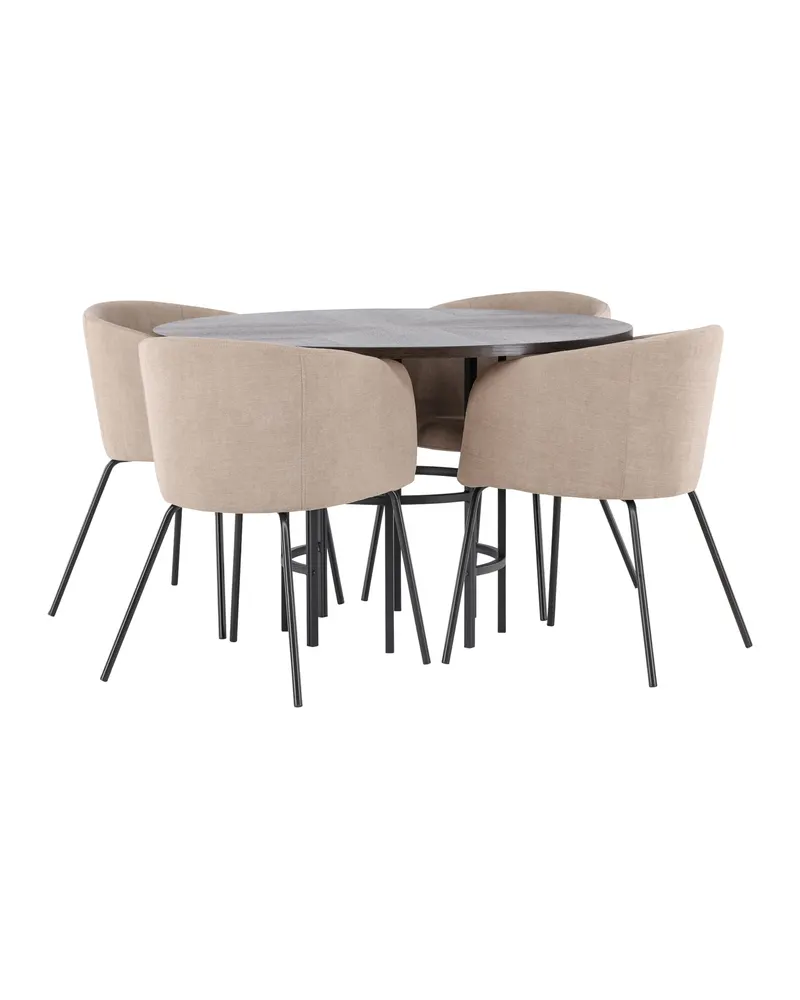 Copenhagen & Berit Essgruppe mit rundem Esstisch und 4 gepolsterten Stühlen in Ø 115 cm, Mokka, Gestell Schwarz, Beige, Ansicht 10