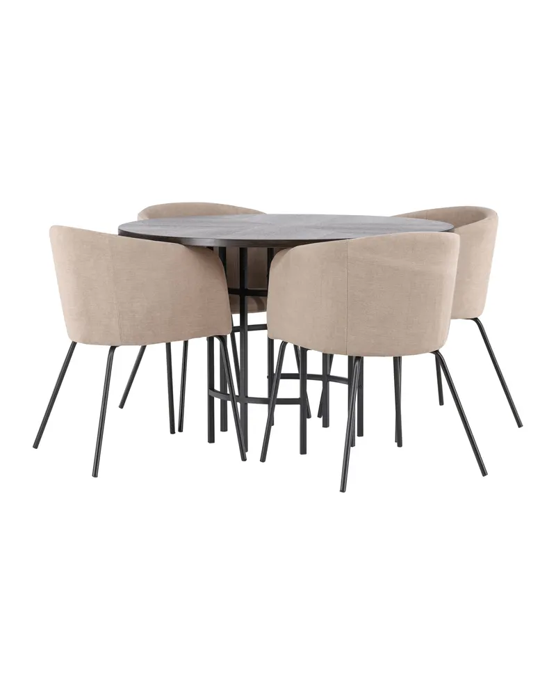Copenhagen & Berit Essgruppe mit rundem Esstisch und 4 gepolsterten Stühlen in Ø 115 cm, Mokka, Gestell Schwarz, Beige, Ansicht 12