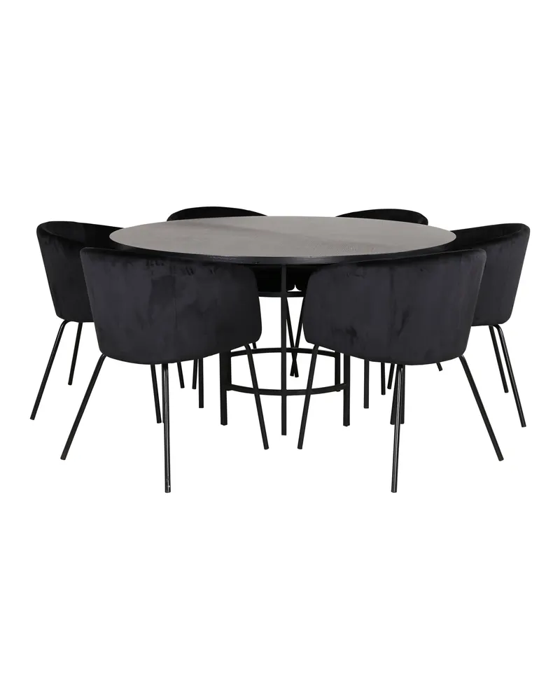 Copenhagen & Berit Essgruppe: Esstisch Ø 140 cm mit 6 Stühlen, Schwarz