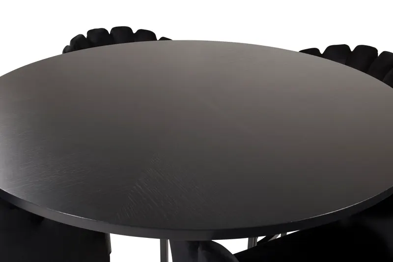 Copenhagen & Limhamn Essgruppe mit rundem Esstisch und 4 Samt-Armlehnstühlen in Ø 140 cm, Schwarz, Ansicht 2