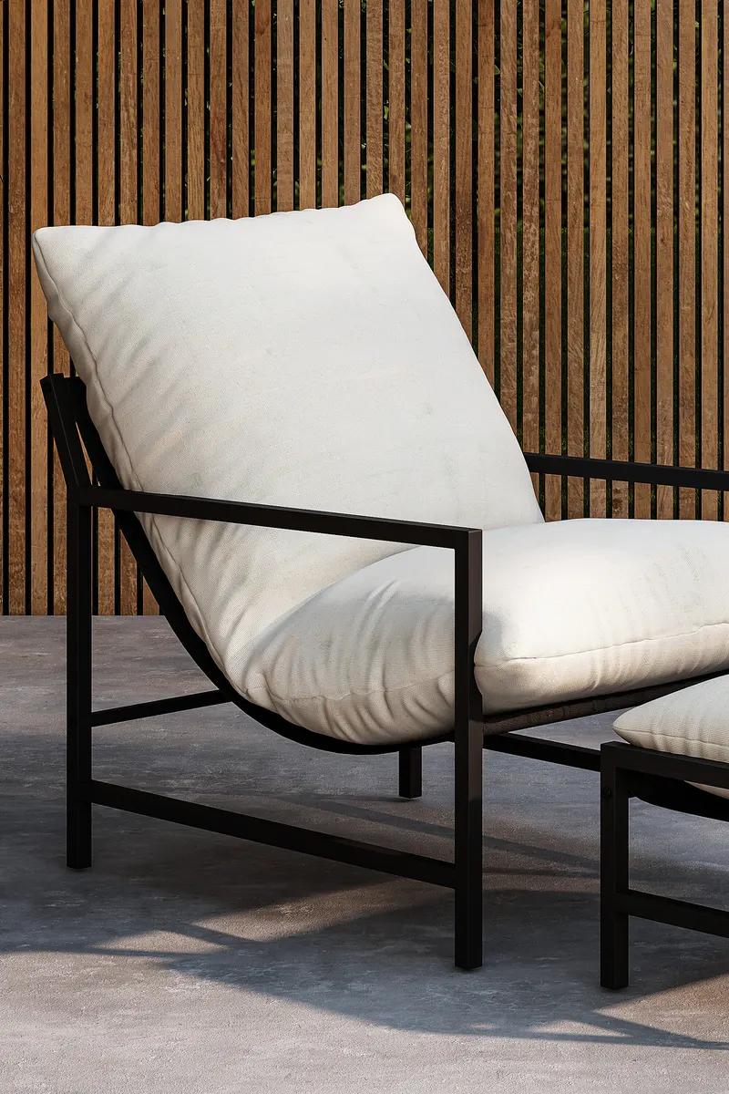 Corso Gartensessel mit Hocker in Beige, Gestell Schwarz, im Wohnraum, Ansicht 2