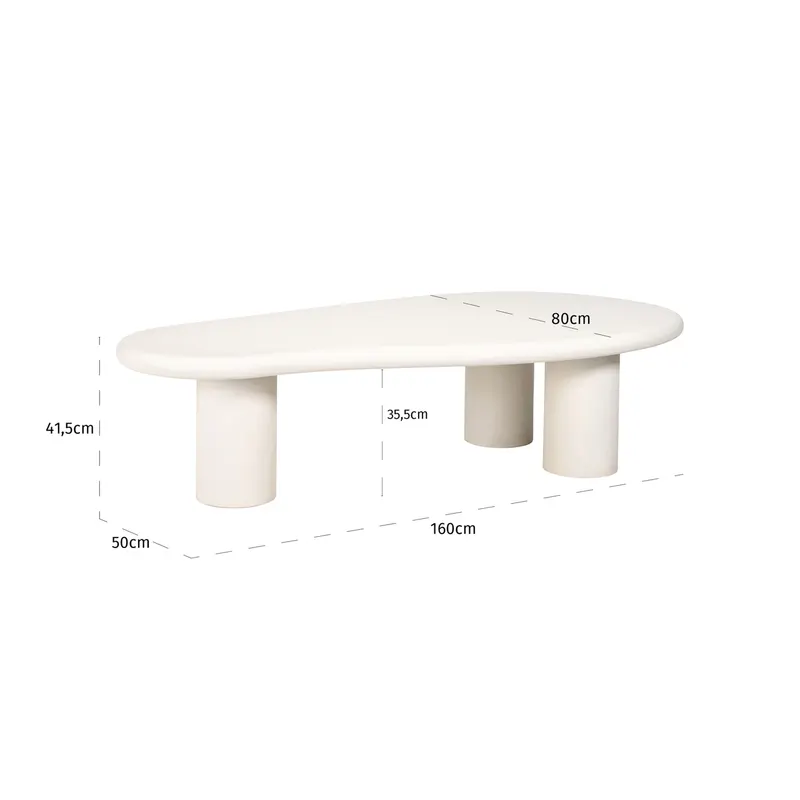 Couchtisch Bloomstone Weiß 160 × 80 cm von Richmond Interiors, Maßzeichnung 10